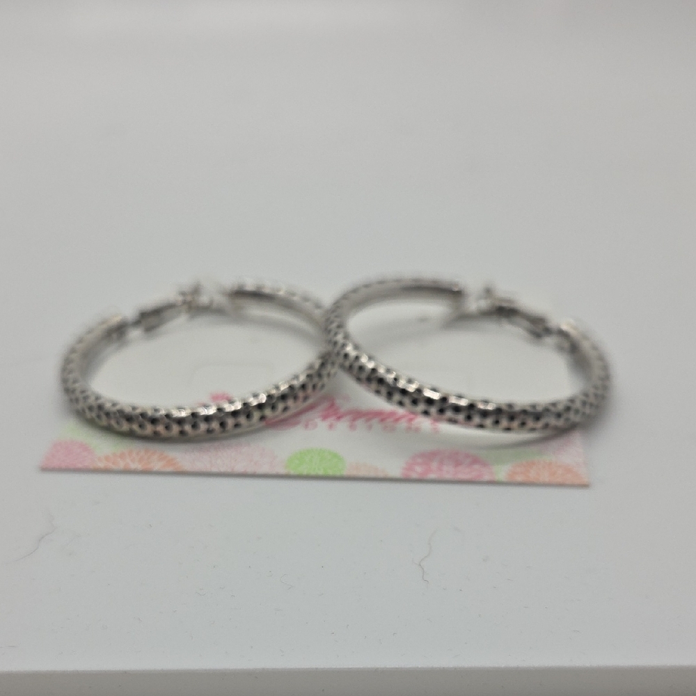 Premier Designs Textured Silver Hoop Earrings - Picture 2 of 3